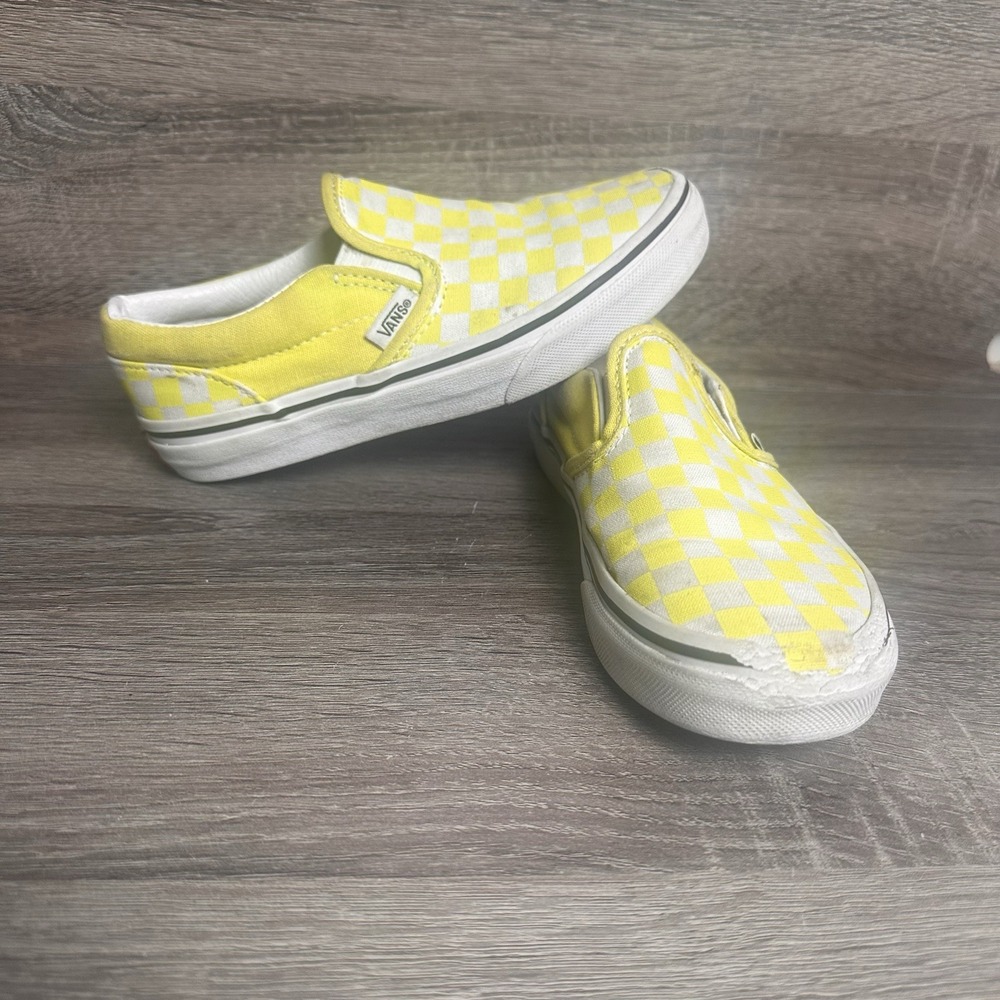 VANS Off The Wall Slip-On Sneakers Kids Size 1.5 Yellow Checkered Shoes Details